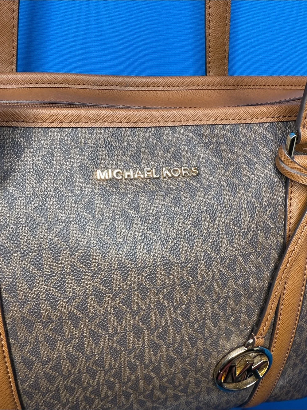 MICHAEL KORS LARGE SADY CARRYALL BROWN SIGNATURE LOGO LAPTOP / SHOULDER TOTE BAG